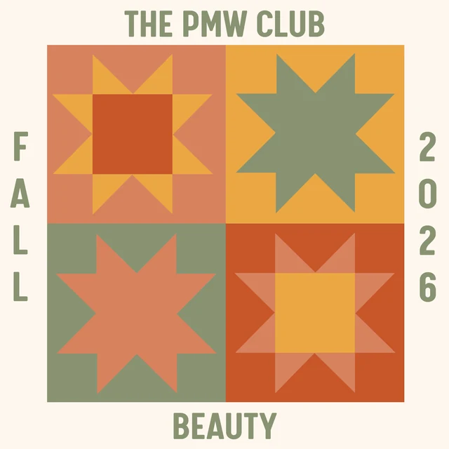 Fall 2026 Beauty patch — four sawtooth stars in rust, mustard and sage