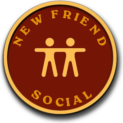 Social patch — two friends arm in arm on brick red